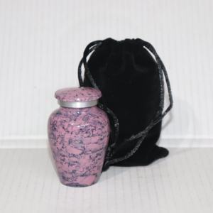 Urne commémorative moderne en métal finition marbre rose avec sac en velours pour cendres personnelles - Product Image 1