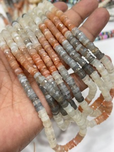 Perles de pierres précieuses de haute qualité pour la fabrication de bijoux, 17 pouces, pierres de lune naturelles multicolores, facettées, forme Heishi, taille 7-8 mm - Product Image 2