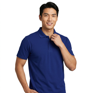 Polo de Manga Corta Azul Sólido para Hombre, Corte Regular Informal, Tejido de Tela, Diseño con Botones - Product Image 3
