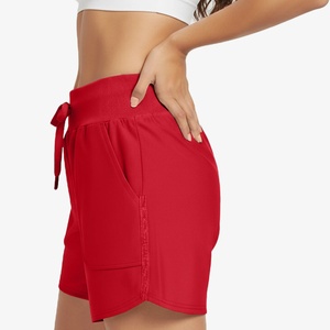 <b>Women's</b> Solid Color Knitted Polyester Sport <b>Shorts</b> Mid Waist Drawstring Breathable Regular Fit 3D Embroidery 160g <b>Orange</b> - Product Image 3
