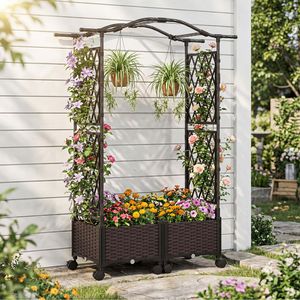 Jardinière auto-arrosante de 1,5 m avec treillis et toit pour jardin et usage intérieur - Product Image 1