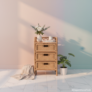 Table de chevet tressée en bois naturel 100% premium, style côtier, avec tiroirs, meuble de rangement, table d'appoint, mobilier de salon bohème - Product Image 2