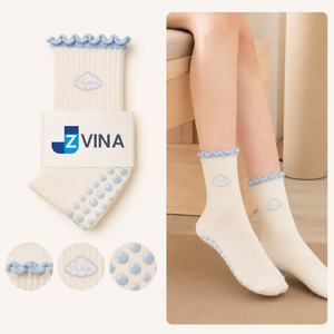 OEM Manufacturer Custom Logo Embroidered Clouds Women Blue Ruffle Pilates <b>Socks</b> Anti-Slip Cotton Yoga <b>Grip</b> <b>Socks</b> with Assorted - Product Image 1