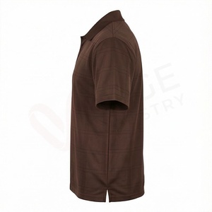 Polo à manches courtes en tissu écossais marron pour homme, coupe classique, décontracté, avec boutons - Product Image 3