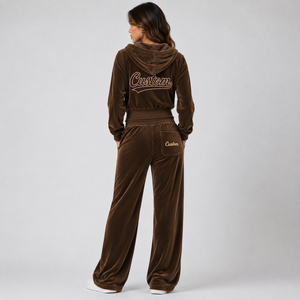 Conjunto Deportivo Casual de Invierno para Mujer, de Terciopelo, con Estampado de Letras, Sudadera y Pantalones Deportivos Rectos, 2 Piezas - Product Image 2