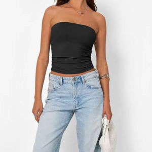 Women's Strapless Tube Bandeau Bandeau Crop <b>Tops</b> Basic Backless Tank Sleeveless Crop <b>Tops</b> Cute Summer Crop <b>Tops</b> - Product Image 2