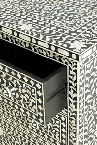 Traditional Handmade Wooden Chest With Bone Inlay 3 Drawer Cabinet Living Room Furniture Antique Style - Product Image 4