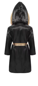 HAWK SPORTS INDUSTRIES <b>Red</b> Hooded Polyester Satin Robe Gold Trim <b>Belt</b> All Seasons for Child Boxing Training/Competition Wear - Product Image 4