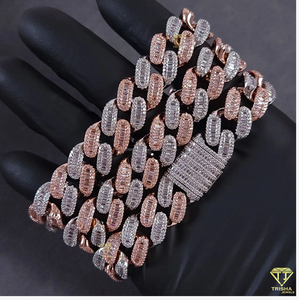 Collier cubain personnalisé bicolore en argent sterling 925 avec diamants Moissanite VVS taille baguette, design glacé - Product Image 2