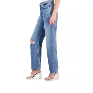 Jeans de Mezclilla de Cintura Alta y Pierna Ancha con Agujeros, Estilo Casual Holgado, Tejido de Algodón para Primavera - Product Image 3