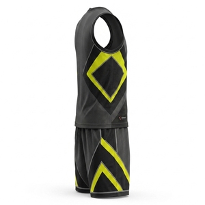 Ensemble d'uniformes de basketball unisexe noir et jaune fluo par sublimation, en polyester respirant, haute qualité 2026 - Product Image 5
