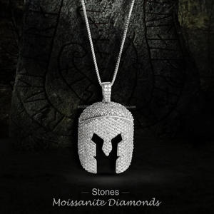 Iced Out Spartan Helmet Pendant Necklace With Moissanite Diamonds 925 Sterling Silver Hip Hop Luxury Warrior Jewelry For Men - Product Image 4