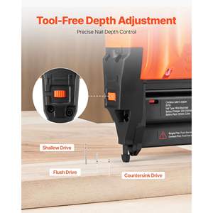 Clavadora Neumática Inalámbrica de Calibre 18, 20 V, Funciona con Batería, 500 Clavos, Cargador de Iones de Litio de 2.0 Ah, Profundidad de Clavado Ajustable para el Hogar - Product Image 3