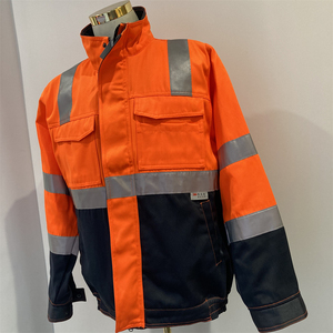 Men's Hi Visibility Reflective Work <b>Jacket</b> Polyester Safety Coat with <b>Silver</b> Stripes and Button Front - Product Image 2