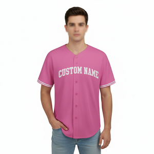 Camiseta de Béisbol Rosa Personalizada con Nombre, Unisex, Manga Corta, Cierre de Botones, Cuello en V, Transpirable, Ropa Deportiva de Poliéster, Talla Adulto - Product Image 3