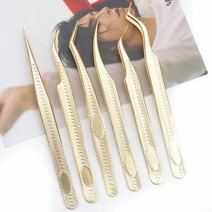 Pince à épiler pour extensions de cils et sourcils, en acier inoxydable doré, antistatique, pour faux cils, outil de maquillage, 1 pièce - Product Image 1