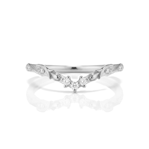 Nouveautés en gros : Bague de fiançailles en or massif 9K 10K, bague empilable délicate motif chevron, alliance minimaliste avec diamant de laboratoire rond - Product Image 3