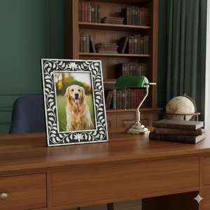 Rustic Lightweight MDF Bone Inlay Vertical Rectangle Tabletop Photo <b>Frame</b> with Floral Design for <b>Wall</b> Hanging Home Decor - Product Image 4