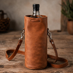 Porte-vin en cuir véritable du fabricant, étui de présentation de bouteille de vin gravé sur mesure, sac de transport pour boissons en cuir de haute qualité LEB-0082 - Product Image 1