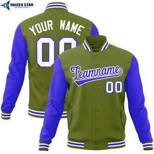 Chaqueta Varsity para Hombre, Personalizada con Nombre y Número del Equipo, Manga Azul y Amarilla, Ropa Casual de Otoño, Material de Poliéster - Product Image 4
