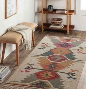 Alfombra Artística para Área de Estar, Alfombras Kilim de Yute y Lana Tejidas a Mano para Sala de Estar, Dormitorio y Estudio - Product Image 2