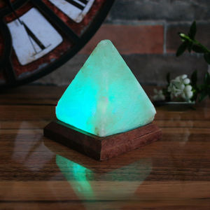 Lampes en sel naturel de l'Himalaya en forme de pyramide, décor spirituel, mini lampes USB avec base en bois, sel naturel. - Product Image 4