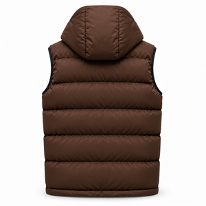 Men's Brown Hooded Puffer <b>Vest</b> Casual Winter Sleeveless <b>Padded</b> Jacket Zipper Front - Product Image 2