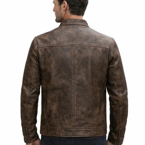Veste de moto en cuir marron vintage, qualité supérieure, élégante, durable, coupe-vent, écologique, broderie 3D pour la mode unisexe - Product Image 2