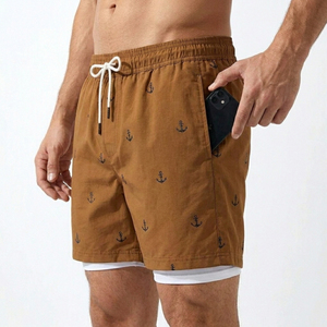 Luxury <b>Men's</b> Summer Beach <b>Trunks</b> with Built-in Liner Black Anchor Print Boardshorts Breathable Custom Logo Apparel - Product Image 3