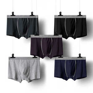 Men's Comfortable Mid-Rise Knitted Underwear <b>Custom</b> Logo Printed <b>Boxer</b> Brief Breathable Plain Color 100% Cotton - Product Image 4