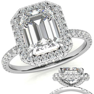 Anillo de Compromiso y Boda con Halo de Diamantes Cultivados en Laboratorio, Corte Esmeralda, Oro de 18k, Certificado IGI, para Mujeres y Niñas, Venta al Por Mayor - Product Image 4