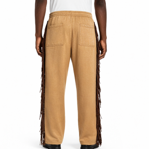 Pantalones deportivos personalizados con flecos, estilo vintage, de algodón lavado, con borlas laterales, pantalones deportivos de algodón grueso para hombre - Product Image 4