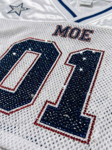 เสื้อเจอร์ซีย์อเมริกันฟุตบอลแขนยาวแบบขายส่ง ประดับคริสตัล พิมพ์ลายตามสั่ง ทรงโอเวอร์ไซส์ ครอปที สปอร์ต สไตล์ Y2K ลายดาว - Product Image 2