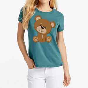 T-shirt pour femme en coton 100% doux, style vintage, uni, avec impression graphique personnalisée, logo personnalisé, motif ours, tendance et élégant. - Product Image 2