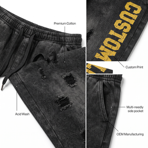 Shorts de survêtement amples pour hommes, style vintage délavé à l'acide, en coton épais, effet usé, streetwear, séchage rapide, marque privée OEM - Product Image 5