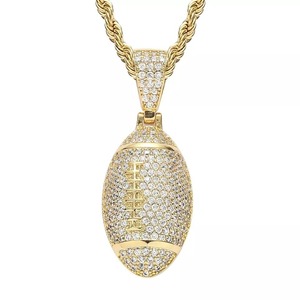 Nuevo Collar de Rugby con Colgante de Bola de Rugby Chapado en Oro de 18K con Diamantes, Estilo Hip Hop, para Hombre - Product Image 4