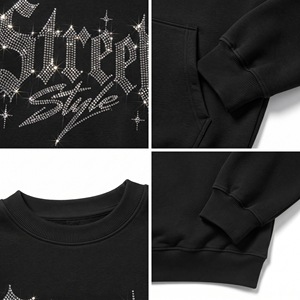 เสื้อสเวตเชิ้ตผู้ชายพิมพ์ลายเพชรเทียมทรงโอเวอร์ไซส์ สตรีทแวร์ คอกลม ผ้าฝ้ายฟลีซถัก โลโก้ด้านหน้า เสื้อยืดผู้ชาย - Product Image 6