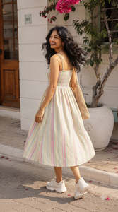 Women Striped Cotton Maxi Long <b>Dress</b> With <b>Strap</b> For Women Featuring Lightweight Fabric Modern Style Comfortable Fit For Everyday - Product Image 3