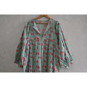 Robe en coton à imprimé bloc pour femmes, tenue d'été bohème faite à la main, tissu naturel léger et respirant, tenue décontractée - Product Image 4