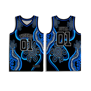 Camiseta de Baloncesto Personalizada, Diseño Tribal Negro y Azul, Uniforme Deportivo sin Mangas, Ropa de Equipo Personalizada, Chaleco Atlético Transpirable - Product Image 2