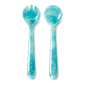 Ensemble de 2 cuillères à salade en résine avec manches vert menthe, ensemble d'ustensiles cuillère et fourchette en bois - Product Image 2