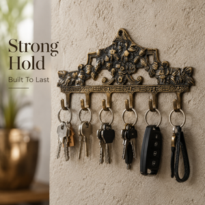Premium Quality Brass Flower <b>Key</b> Holder <b>Wall</b> Mounted Vintage <b>Key</b> Rack with 6 <b>Hooks</b> Decorative Home Organizer and Storage Unit - Product Image 4