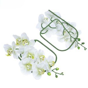 THAF-006 Tiges d'orchidées artificielles au toucher réel, fleurs de Phalaenopsis artificielles, pétales en latex, 38 pouces, vert et blanc - Product Image 2