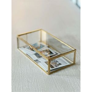 Luxury Gold Metal Frame Transparent Glass Display <b>Box</b> <b>Keepsake</b> <b>Memory</b> Photo Storage Container Decorative Organizer for Wedding - Product Image 1