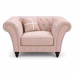 Juego de Sofás Seccionales Chesterfield de 7 Plazas en Color Rosa Pálido para Sala de Estar, Sofá en Forma de L Tapizado con Otomana - Product Image 2