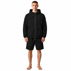 Ensemble de survêtement coupe-vent unisexe de haute qualité en polyester/nylon épais avec vestes et shorts réfléchissants pour le printemps - Product Image 3