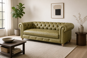 Genuine Leather Chesterfield <b>Sofa</b> Three Seat Tufted Back Rolled Arms Wood <b>Legs</b> Traditional Style Living Room <b>Sofa</b> Leather <b>Sofa</b> - Product Image 5