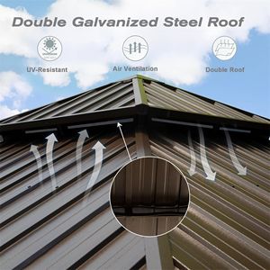 12 X 12 Hardtop Aluminum Metal Gazebo with Galvanized Steel Double <b>Roof</b> <b>Canopy</b> & Curtain Netting Permanent Pergola - Product Image 2