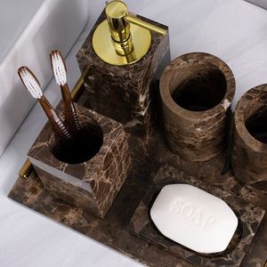 Juego de accesorios de baño, juego de baño de mármol, accesorios de baño de lujo, juego de baño con bandeja, juego de dispensador de jabón - Product Image 5