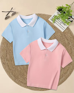 Breathable Eco-Friendly Quick Dry Polyester/Cotton Jersey Compressed Short Sleeve Polo Shirt for Boys Casual Pink Collar Design - Product Image 3